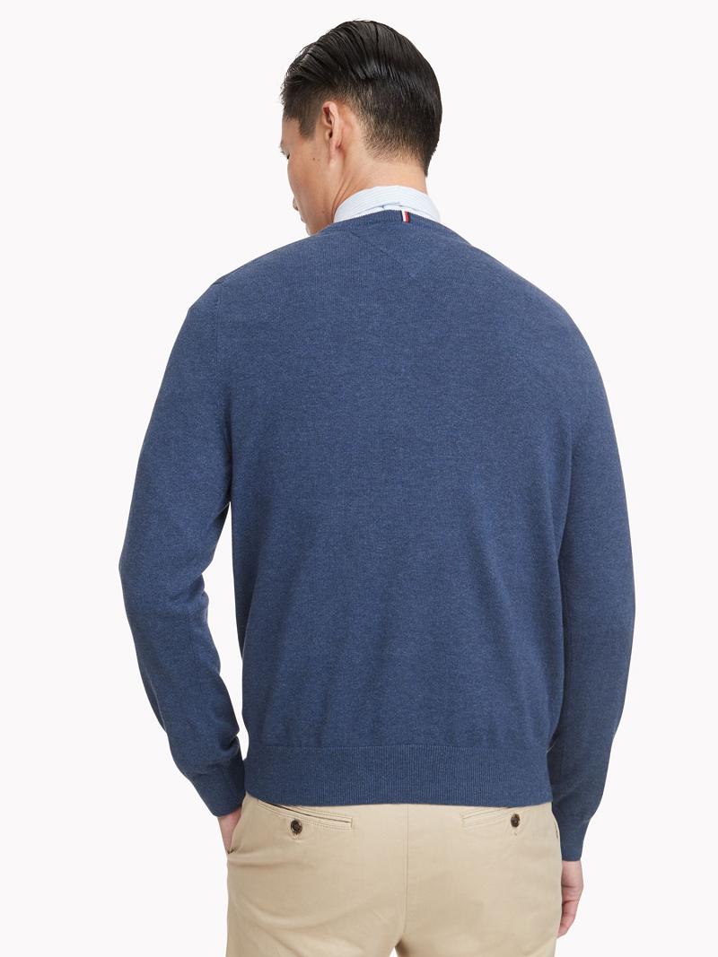 Férfi Tommy Hilfiger Essential crewneck Pulóverek Sötétkék | HU 944TCE